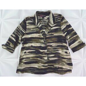 Peck & Peck Womens Sz L Satin Striped Sheer Jacket Lightweight Metallic Gold